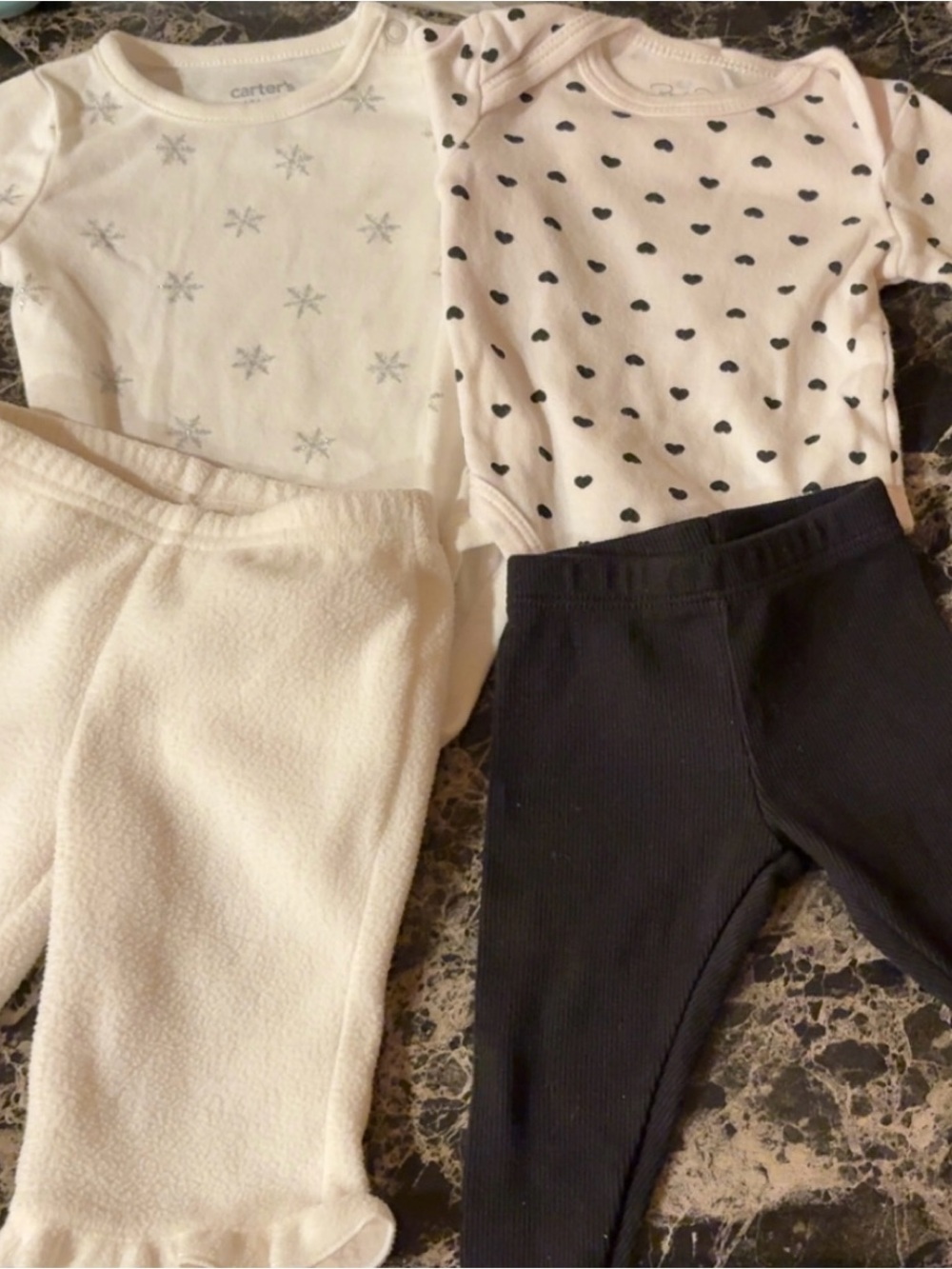 Carter's White and Black Heart & Snowflake Two-Piece Set